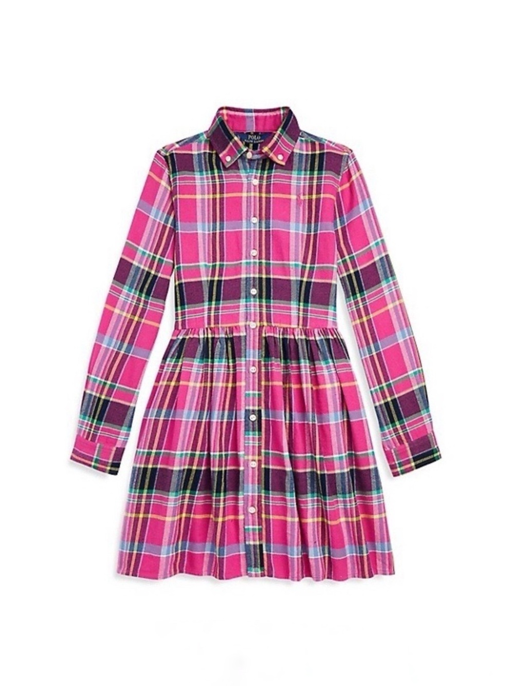 Polo Ralph Lauren Preppy Pink Plaid Button-Up Cotton Dress Girl’s Size 16